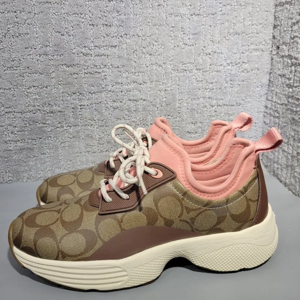 Coach C270 Signature Tech Runner Womens Size US 9B Brown Pink Sneaker Shoes